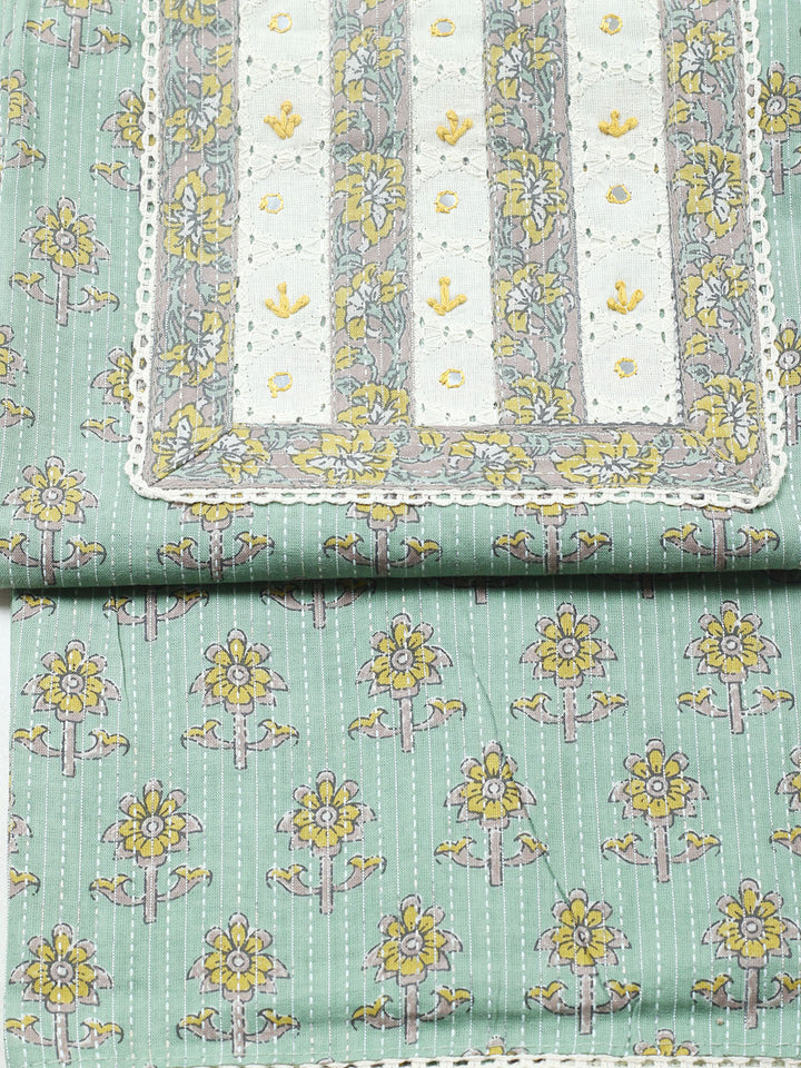 Printed Cotton Blend Unstitched Suit With Pant &amp; Dupatta
