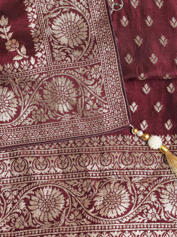 Neck Embroidered Chanderi Unstitched Suit With Dupatta