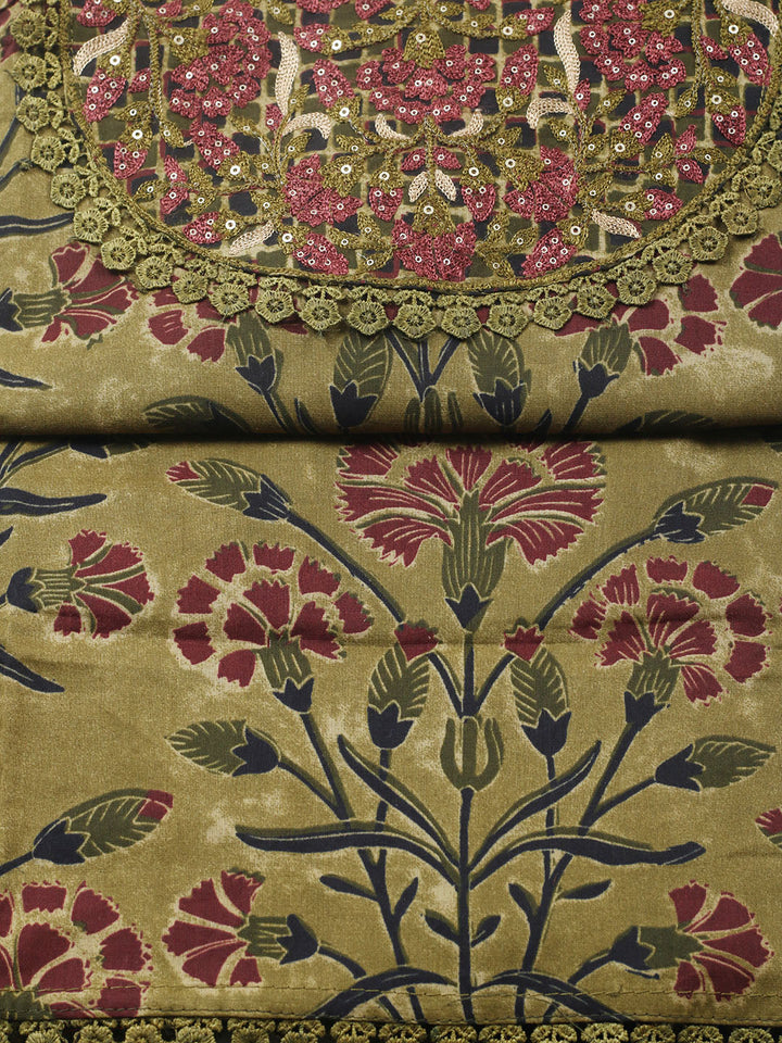 Embroidered Cotton Blend Unstitched Suit With Pant &amp; Dupatta
