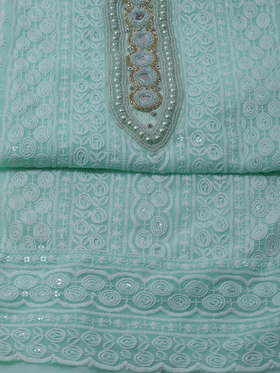 Chikan Work Georgette Unstitched Suit With Dupatta