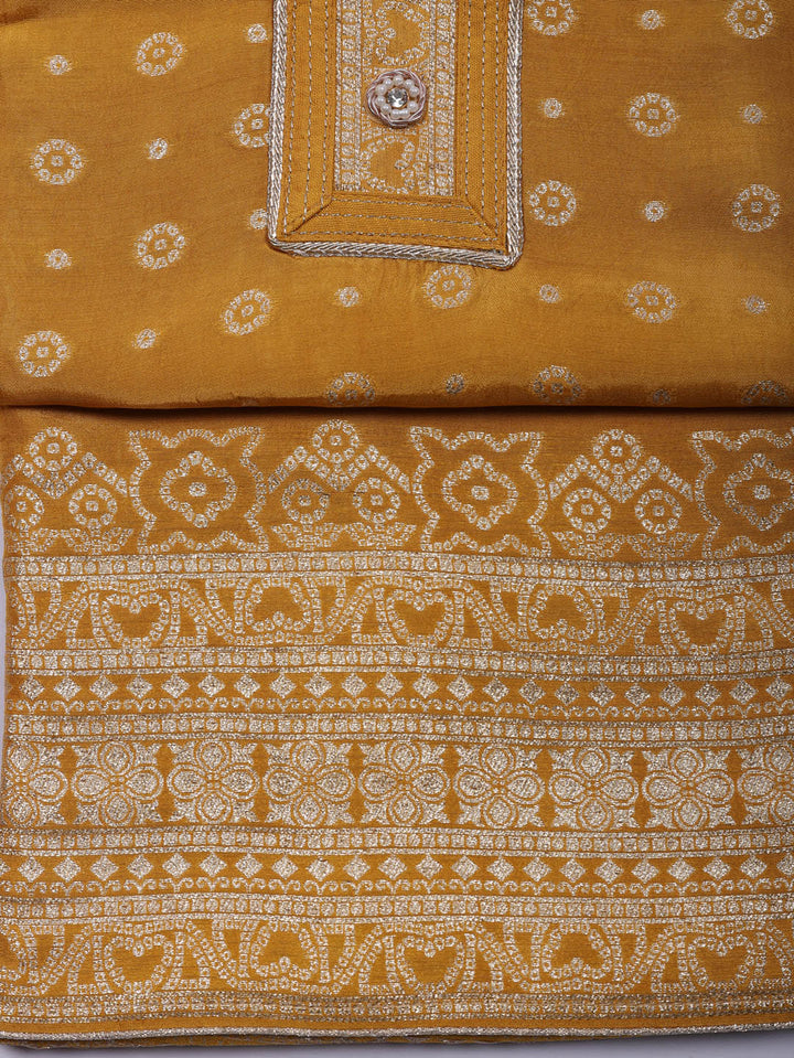Embroidered Chanderi Unstitched Suit With Pant &amp; Dupatta