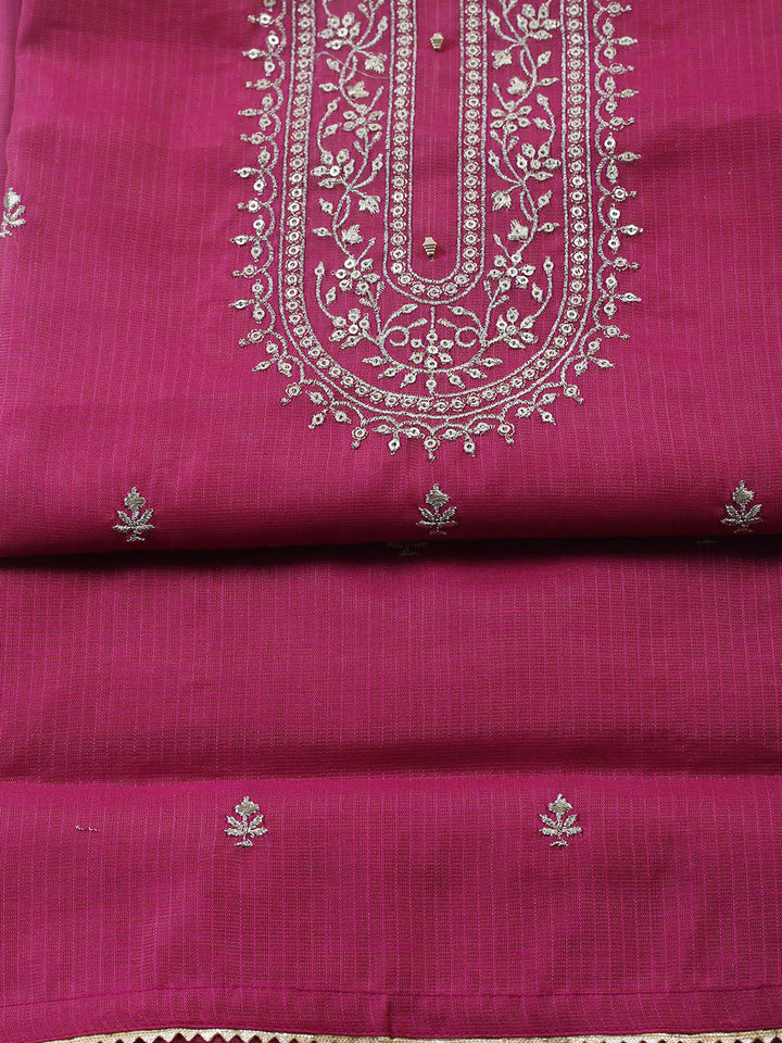 Embroidered Chanderi Unstitched Suit With Pant &amp; Dupatta