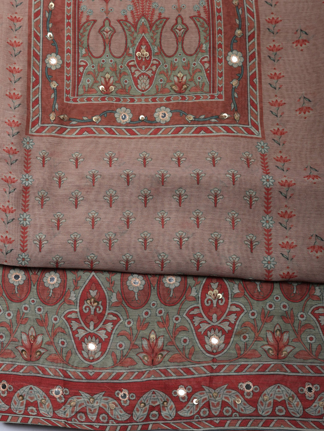 Embellished Chanderi Unstitched Suit With Pant &amp; Dupatta