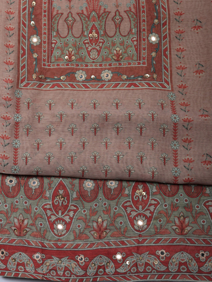 Embellished Chanderi Unstitched Suit With Pant &amp; Dupatta