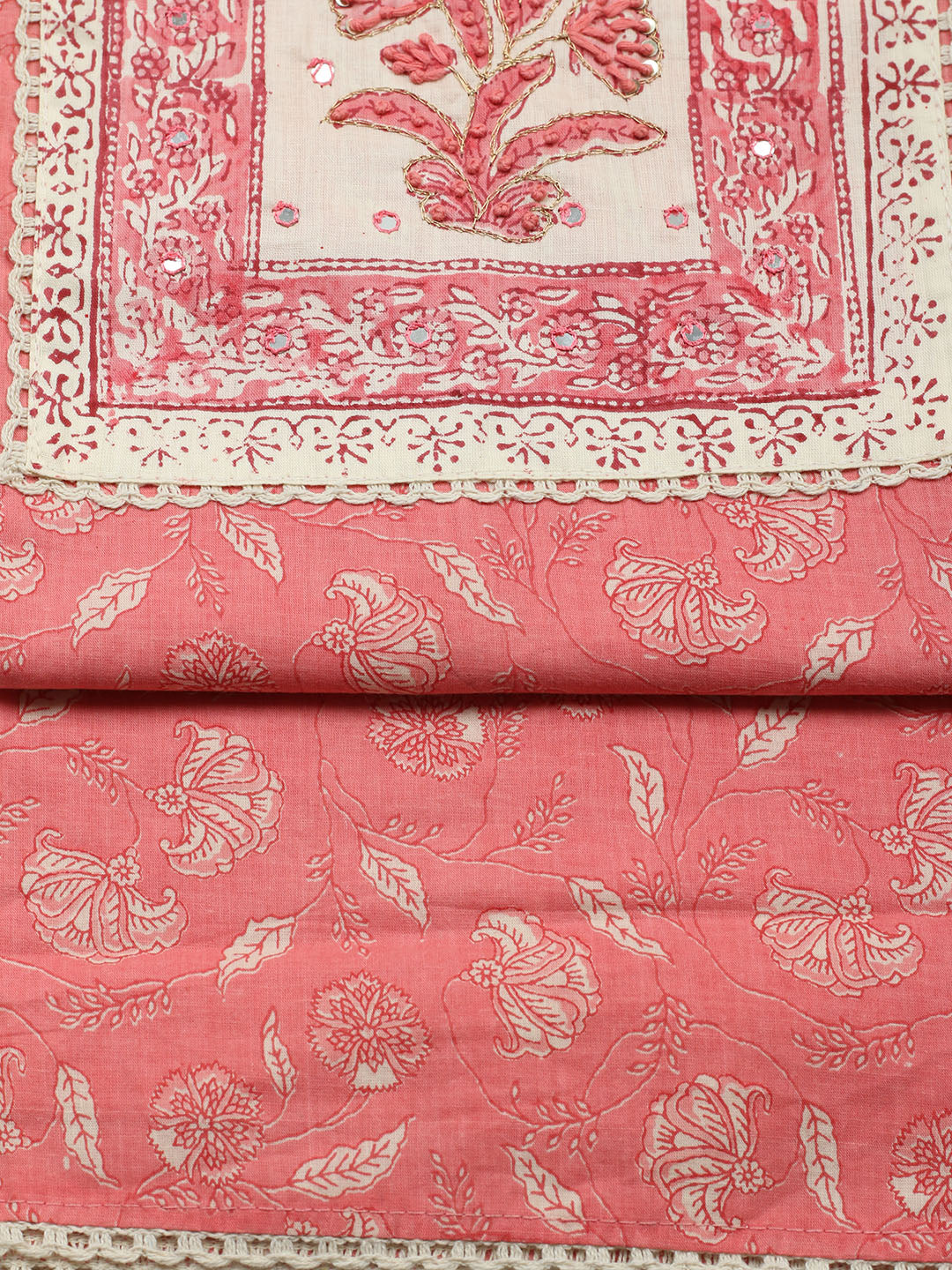 Printed Cotton Blend Unstitched Suit With Pant &amp; Dupatta