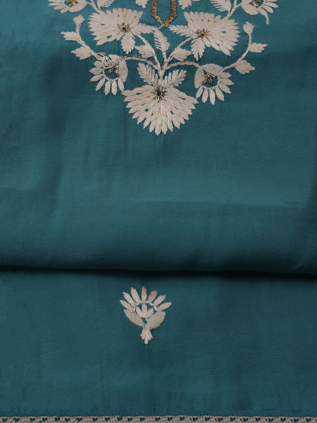 Neck Embroidered Chanderi Unstitched Suit With Dupatta