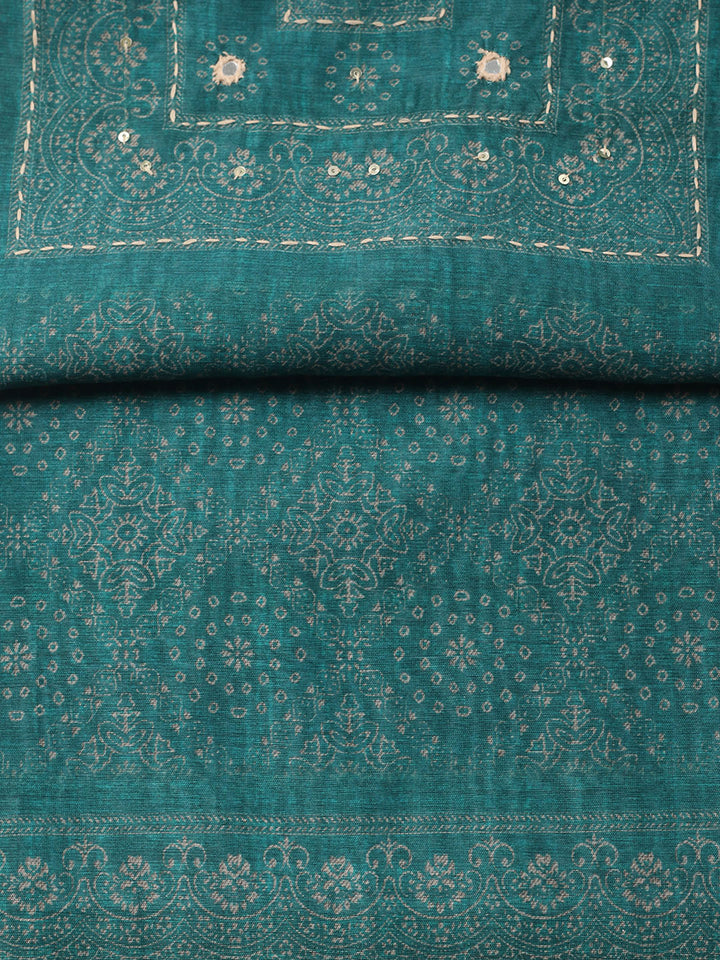 Embroidered Linen Blend Unstitched Suit With Pant &amp; Dupatta