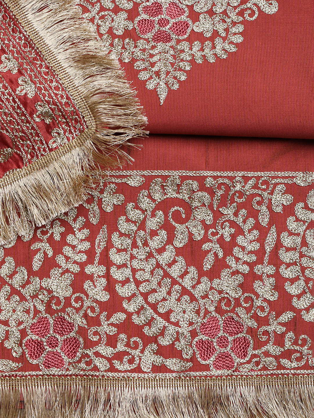 Embroidered Chanderi Unstitched Suit With Dupatta