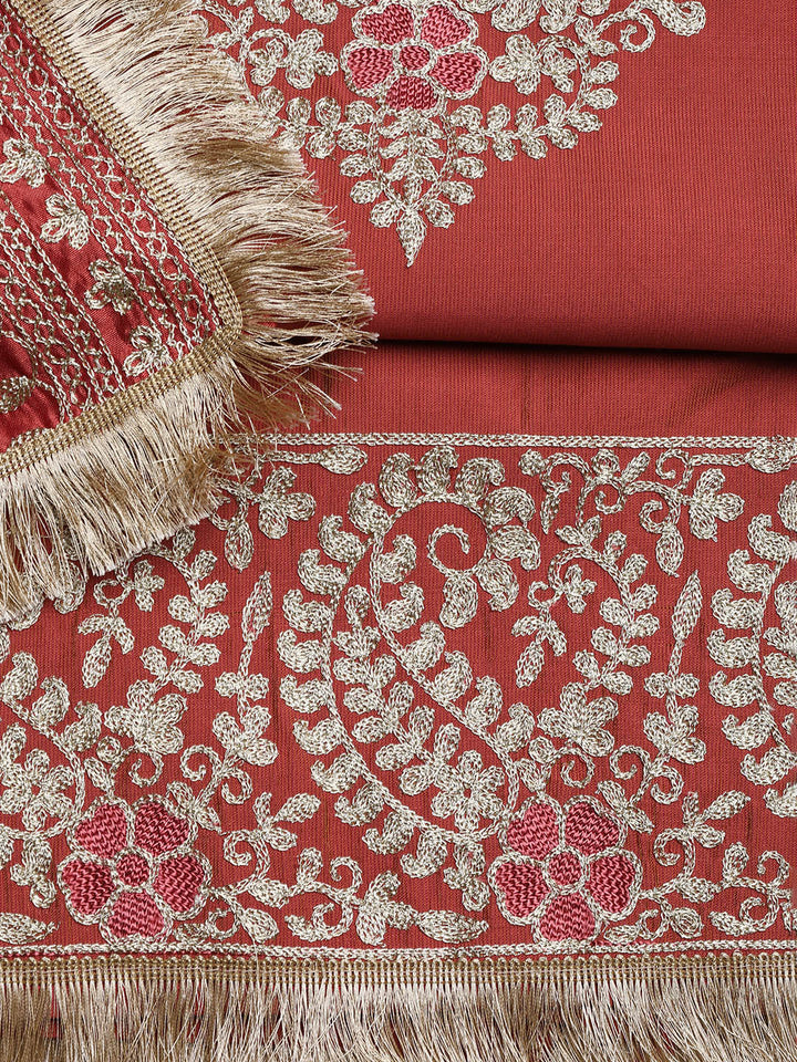 Embroidered Chanderi Unstitched Suit With Dupatta