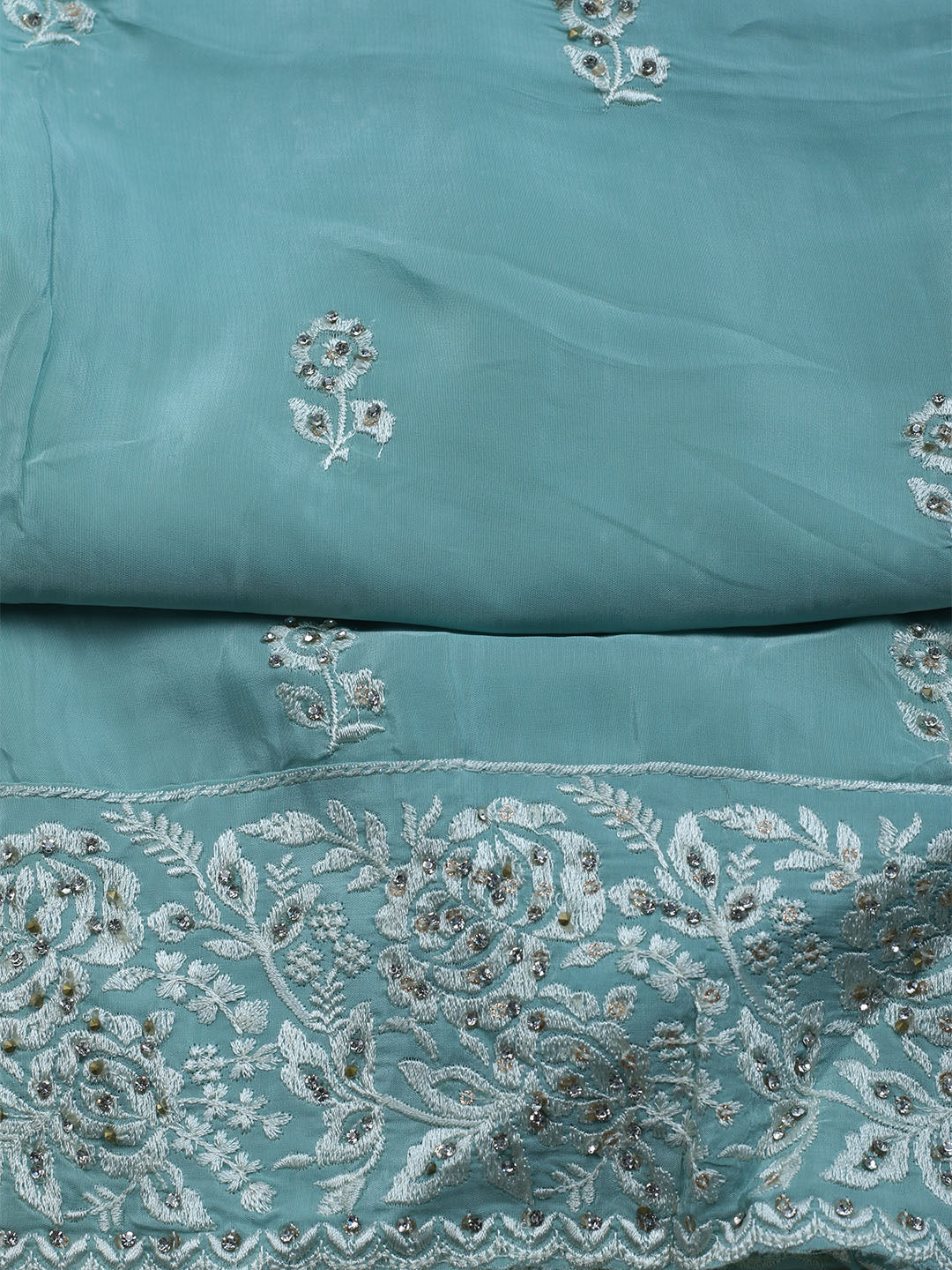 Embroidered Crepe Unstitched Suit With Dupatta