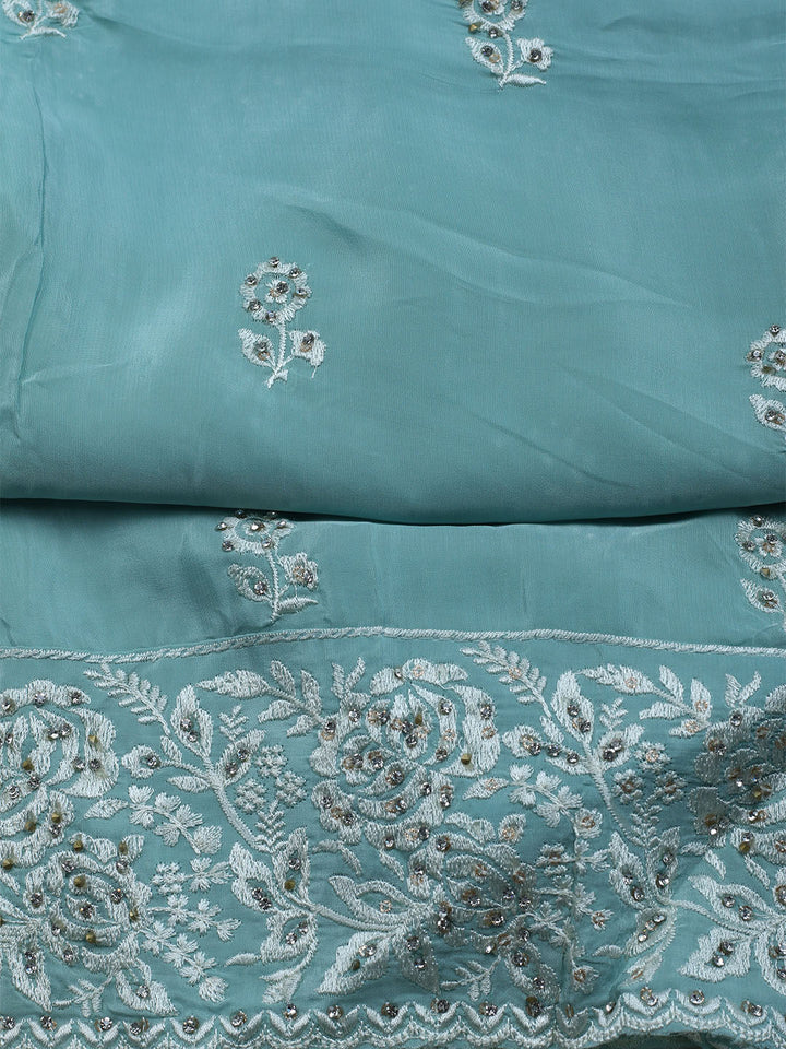 Embroidered Crepe Unstitched Suit With Dupatta