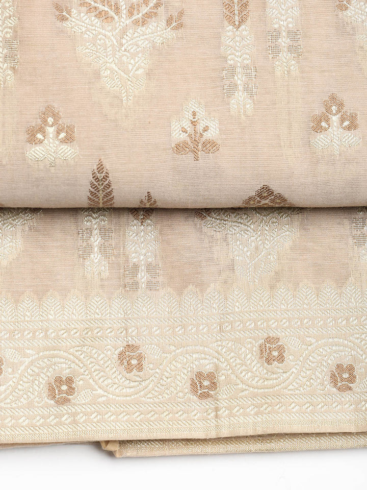 Woven Banarasi Chanderi Unstitched Suit With Dupatta