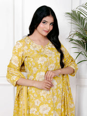 Printed Cotton Blend Kurta With Pants & Dupatta