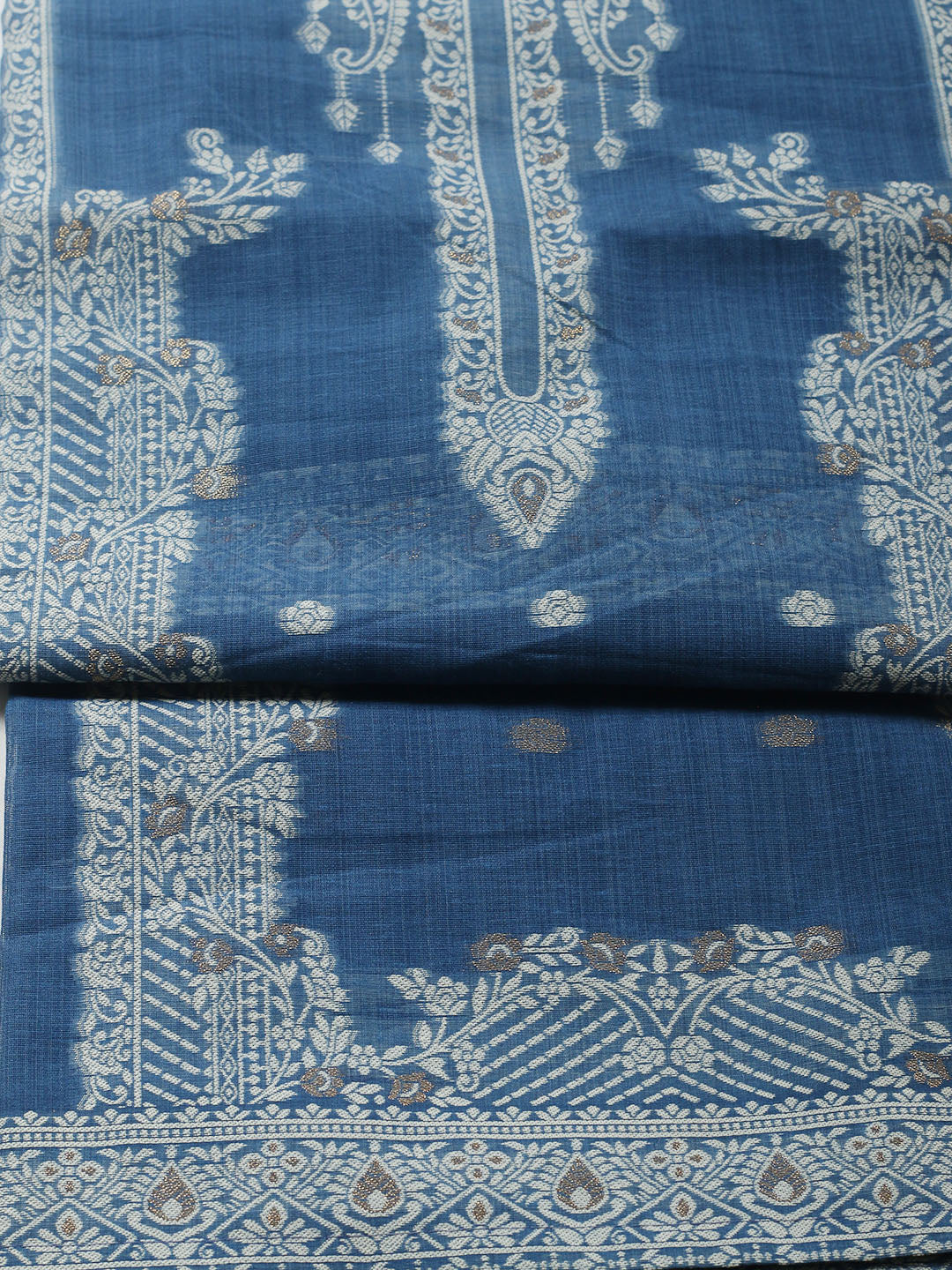 Printed Chanderi Unstitched Suit With Pant &amp; Dupatta