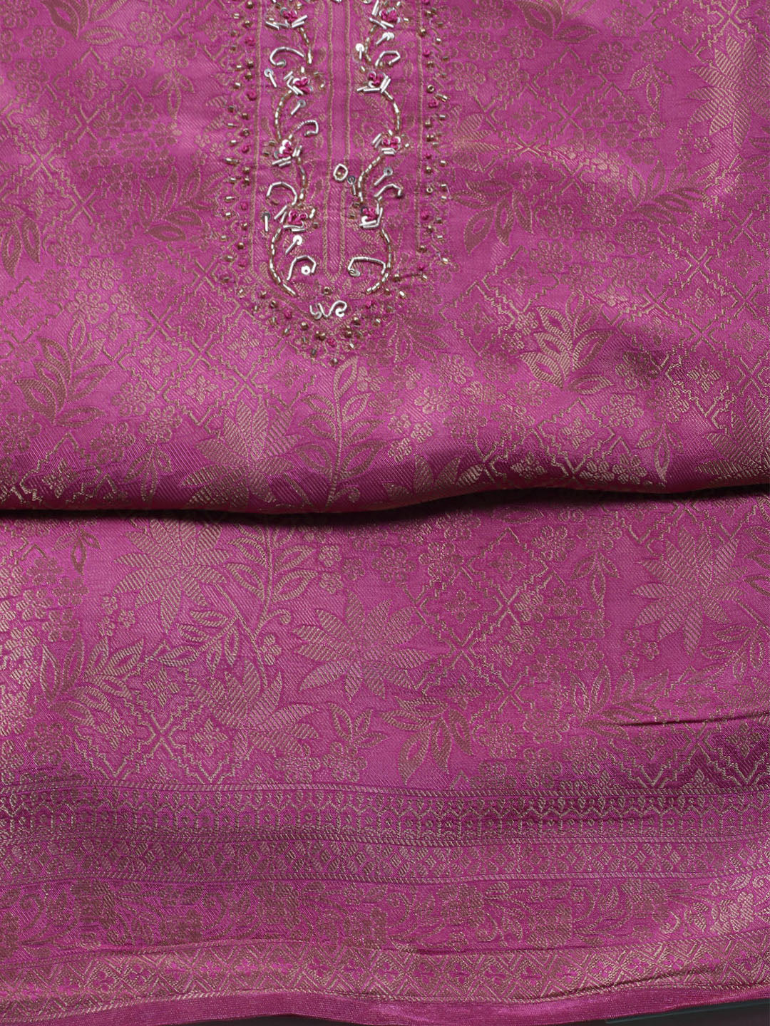 Brocade Chanderi Unstitched Suit With Dupatta