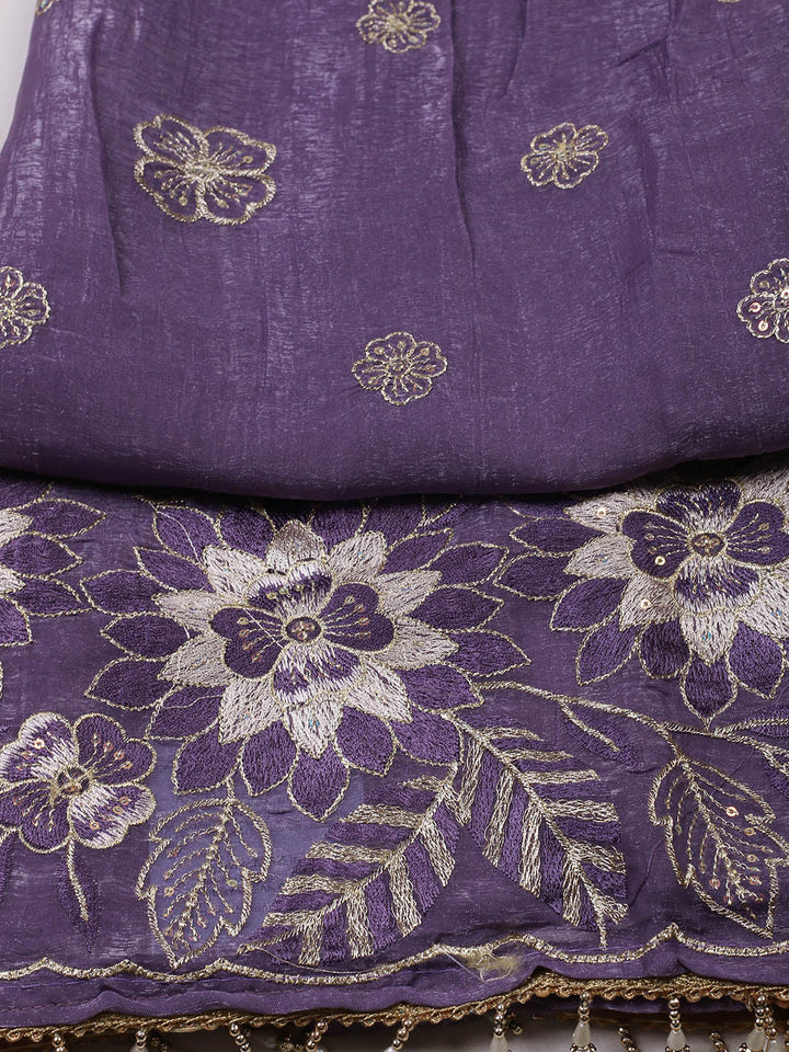 Embroidered Tissue Unstitched Suit With Pant &amp; Dupatta
