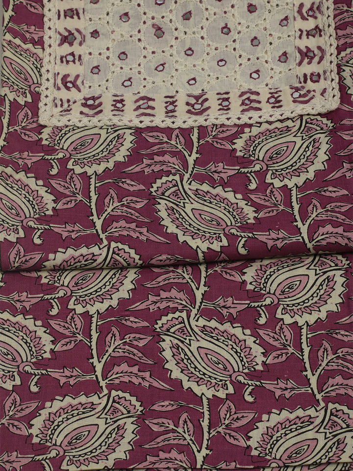 Printed Cotton Unstitched Suits Printed Suit With Pant &amp; Dupatta
