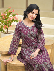 Printed Cotton Blend Kurta With Palazzo