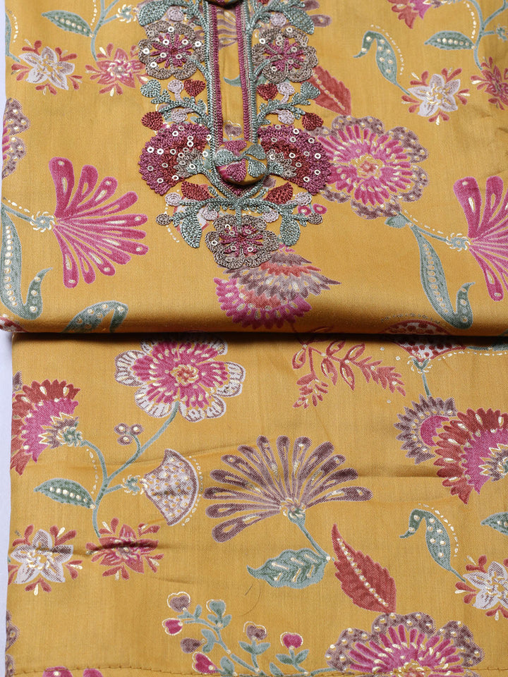 Embroidered Cotton Blend Unstitched Suit With Pant &amp; Dupatta