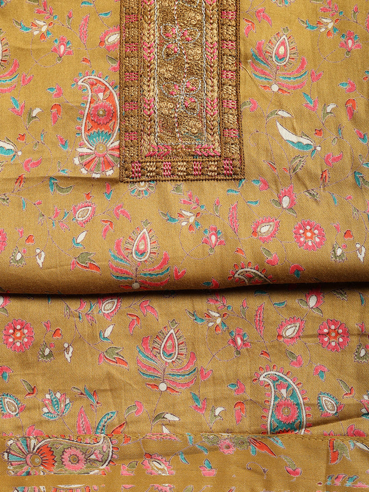 Printed Cotton Blend Unstitched Suit With Pant &amp; Dupatta