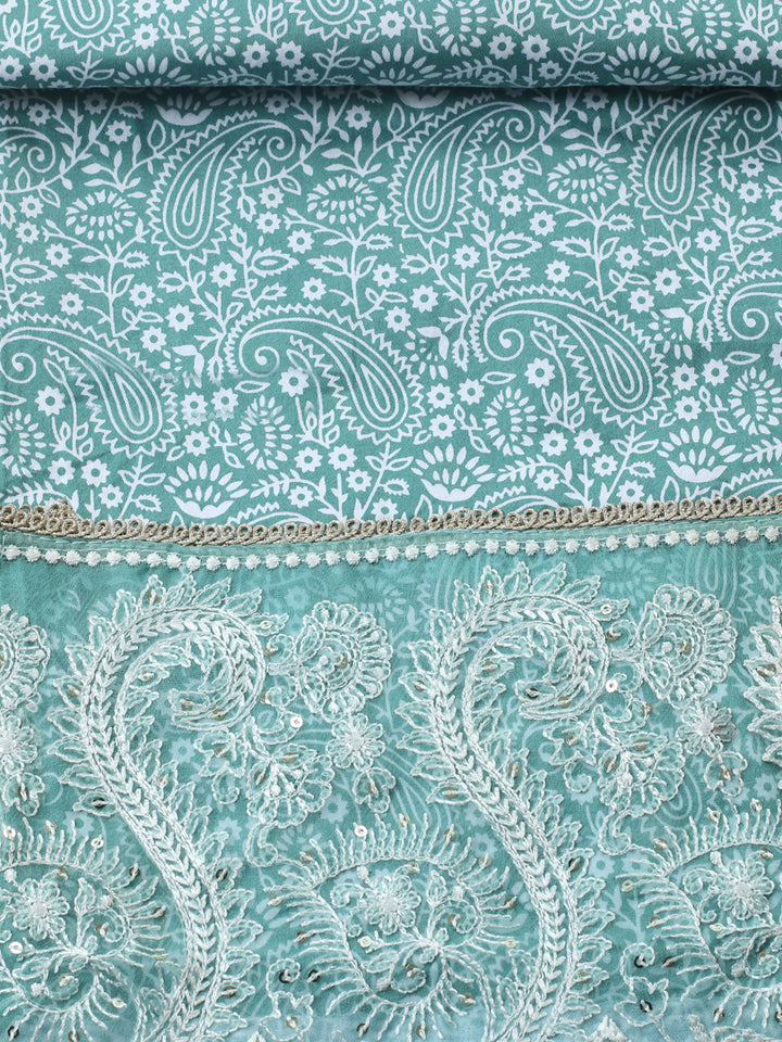 Printed Cotton Blend Unstitched Suit With Pant &amp; Dupatta