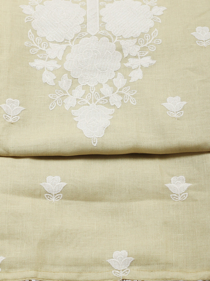 Embroidered Linen Blend Unstitched Suit With Pant &amp; Dupatta