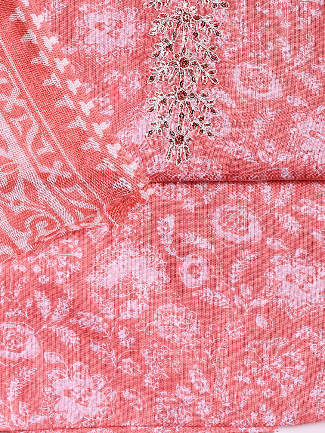 Printed Cotton Blend Unstitched Suit With Dupatta