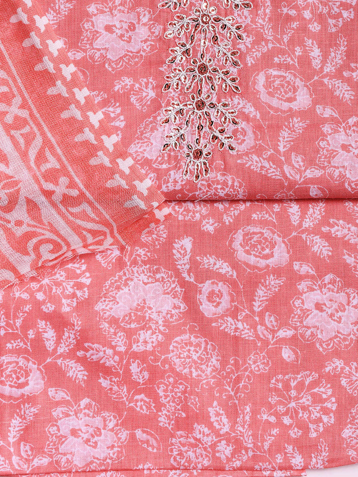 Printed Cotton Blend Unstitched Suit With Dupatta