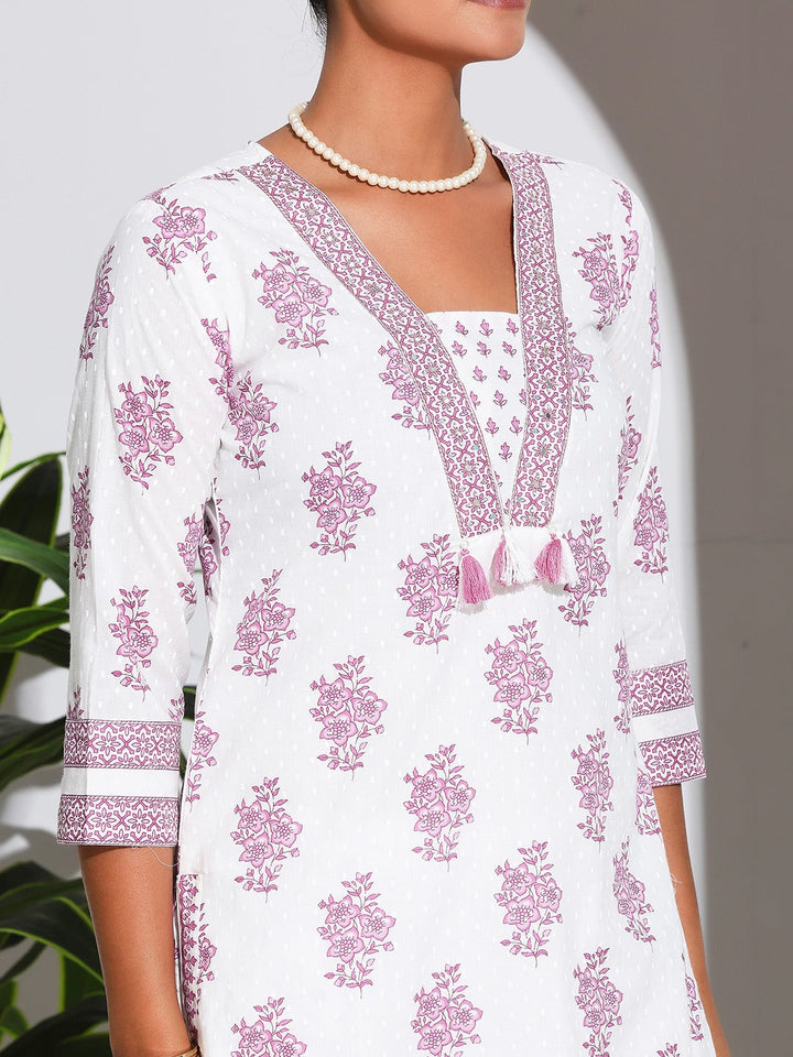 Printed Cotton Blend Kurta With Pant &amp; Dupatta