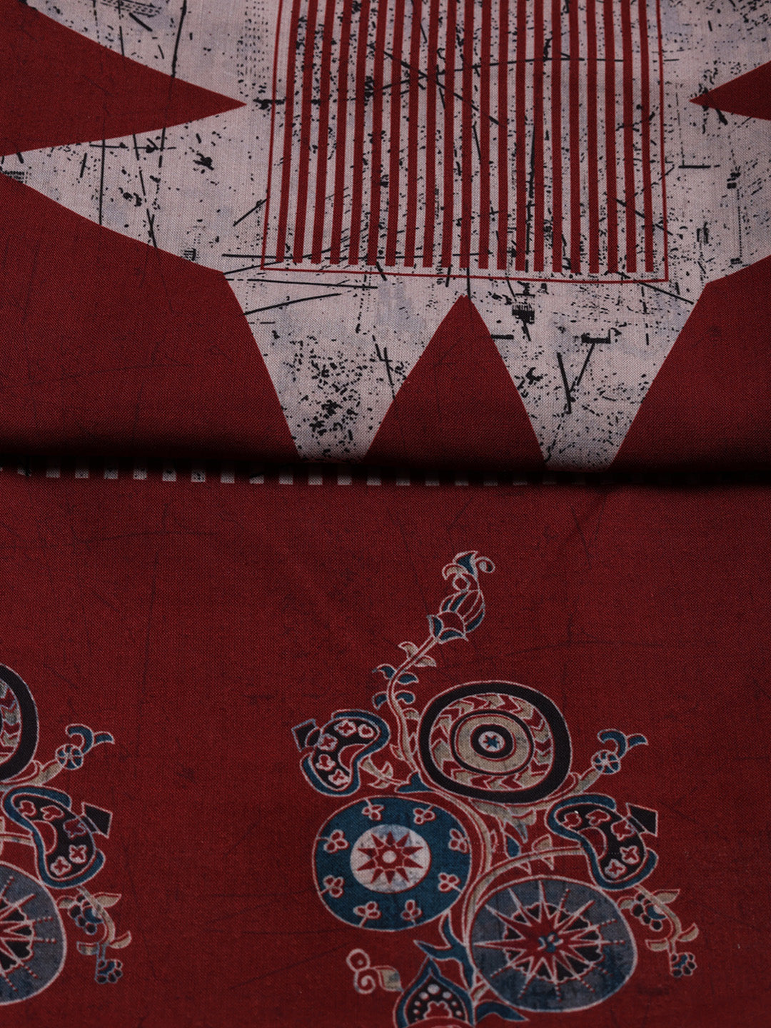 Embroidered Cotton Blend Unstitched Suit With Pant &amp; Dupatta
