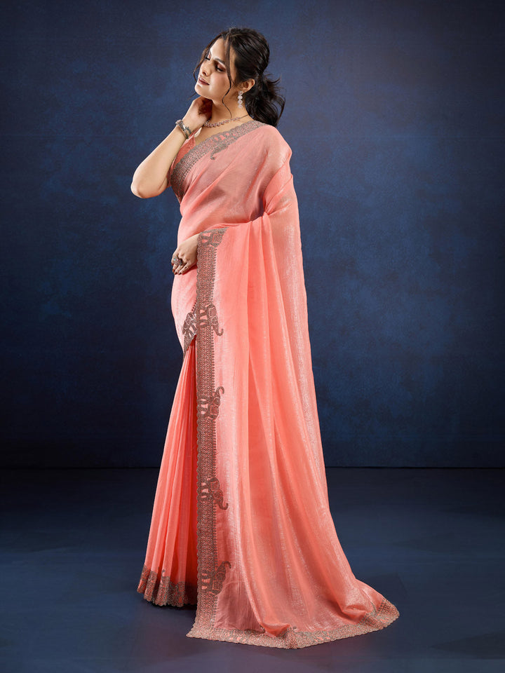 Stone Embroidery Chinon Saree