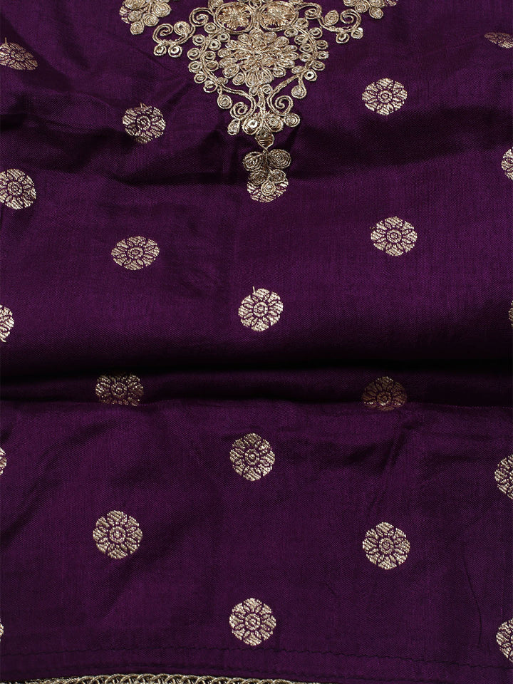 Embroidered Chanderi Unstitched Kurta With Pant &amp; Dupatta