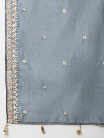 Neck Embroidery Chanderi Unstitched Suit Piece With Dupatta