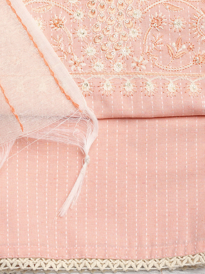 Embroidered Cotton Blend Unstitched Suit With Dupatta