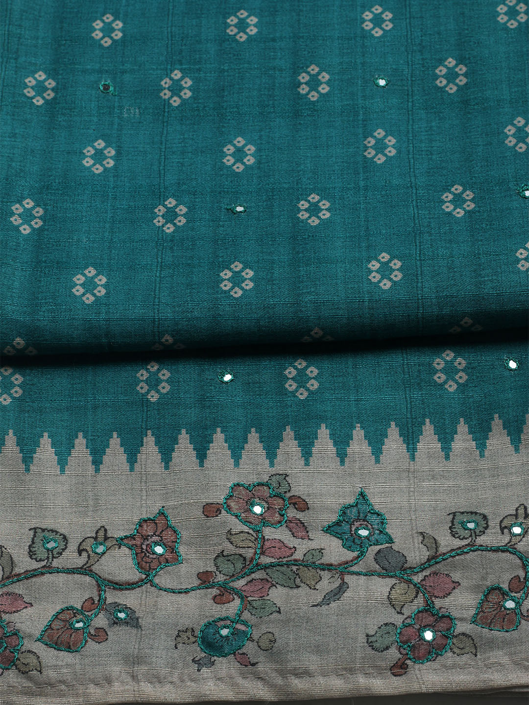 Embroidered Tussar Unstitched Suit With Dupatta