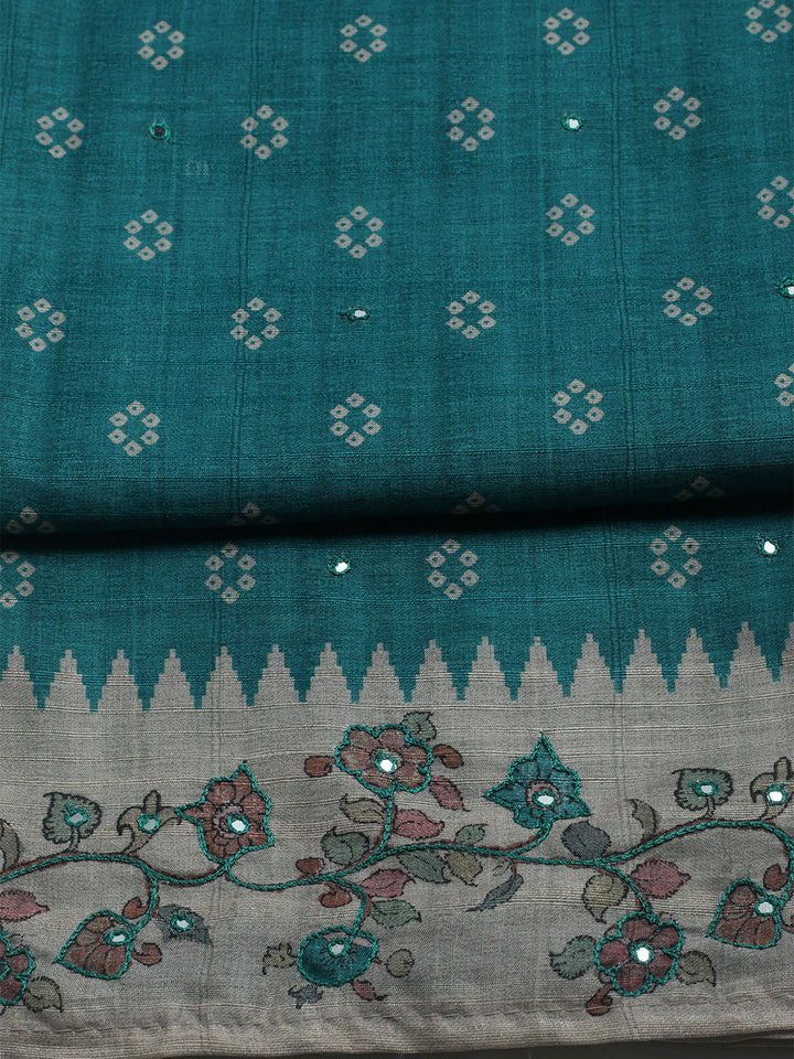 Embroidered Tussar Unstitched Suit With Dupatta