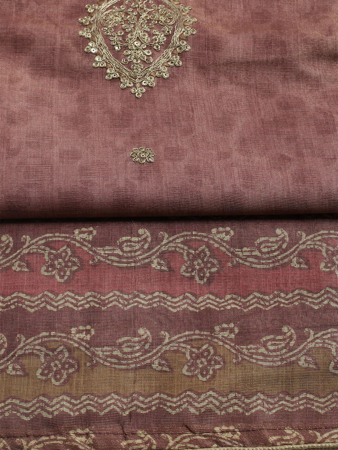Embroidered Tissue Unstitched Kurta With Pant & Dupatta