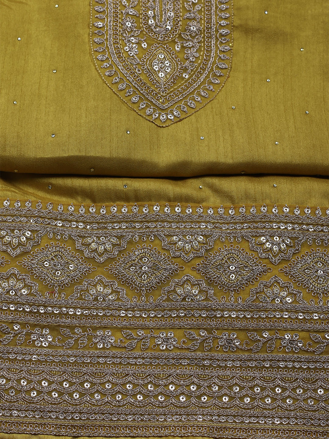 Neck Embroidered Chanderi Unstitched Suit With Dupatta