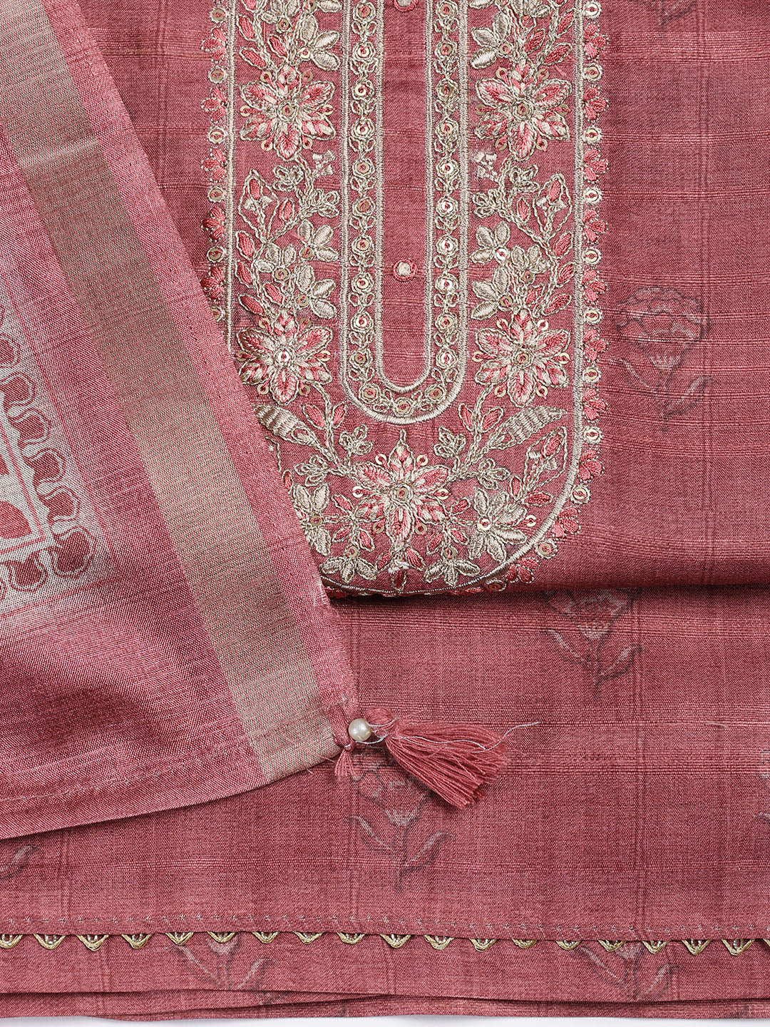 Printed Chanderi Unstitched Suit With Dupatta