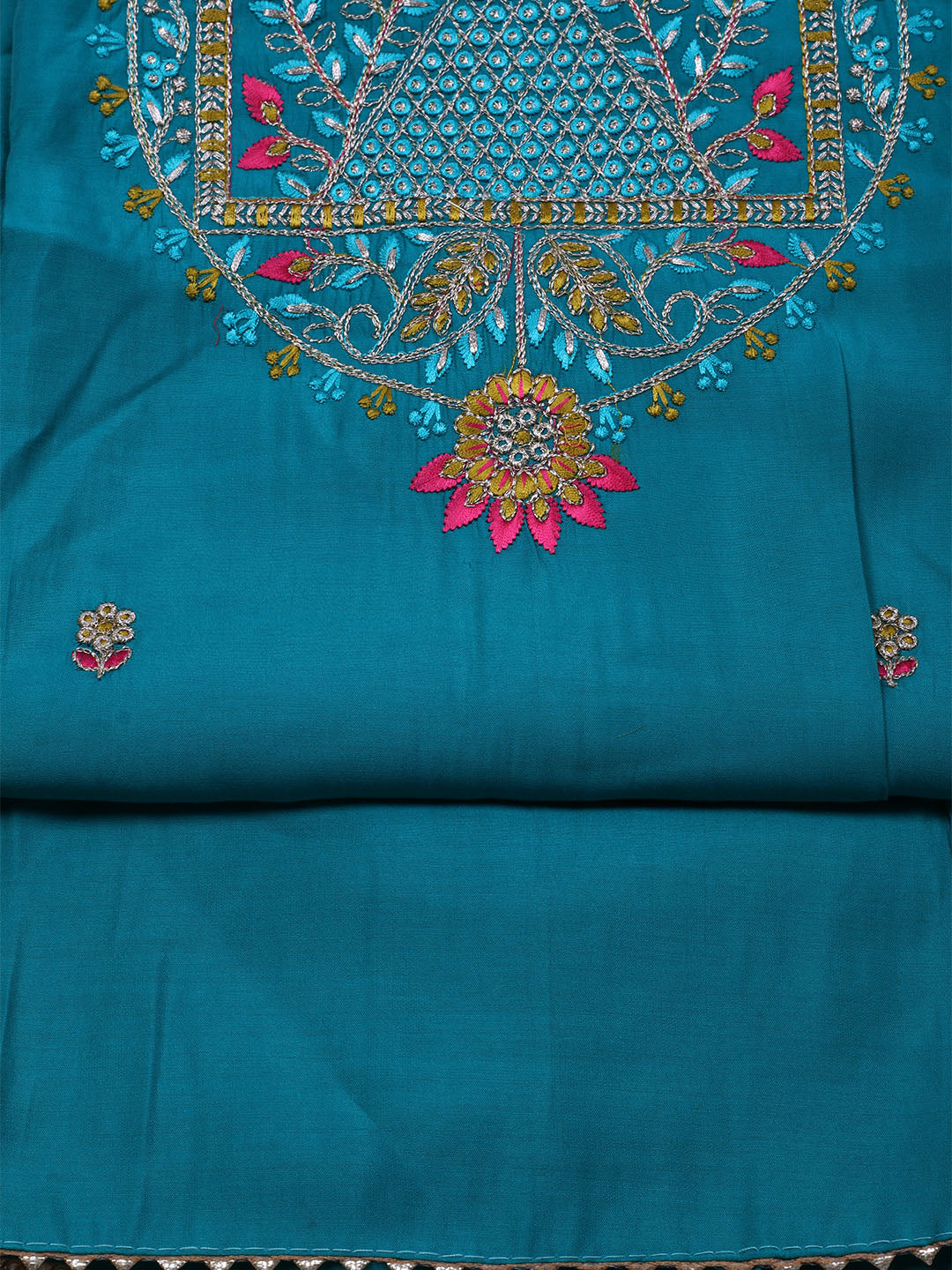 Embroidered Chanderi Unstitched Suit With Dupatta