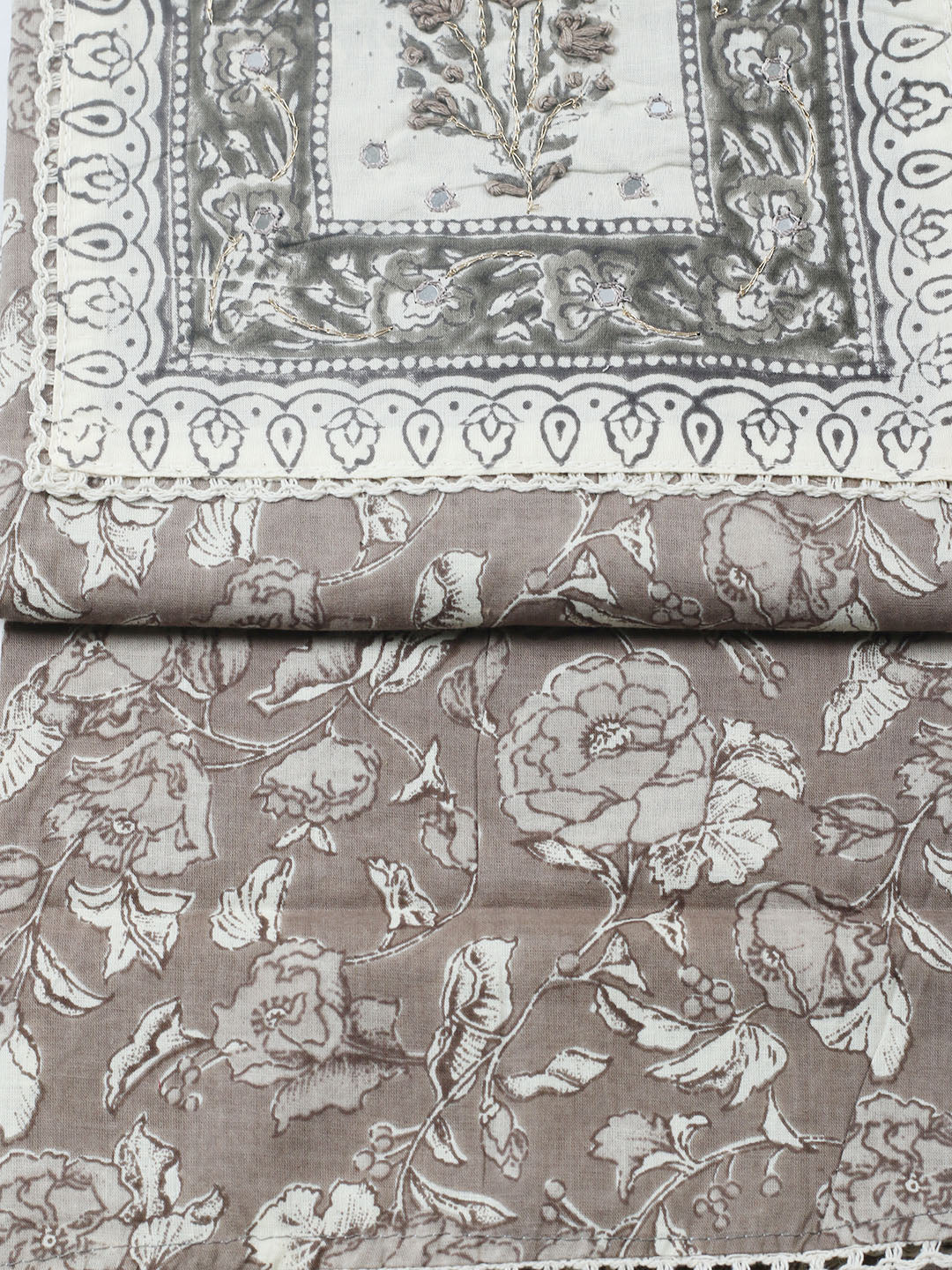 Embroidered Cotton Blend Unstitched Suit With Pant &amp; Dupatta