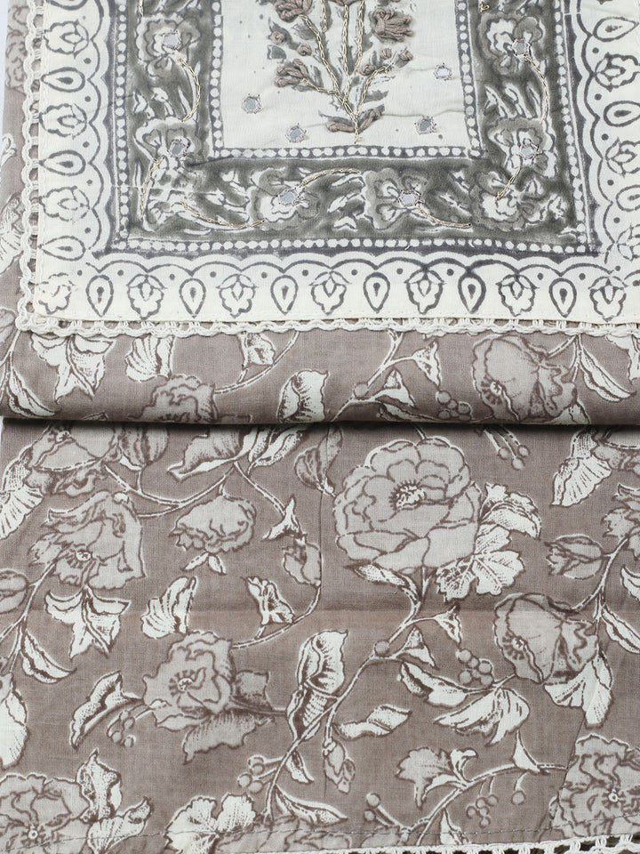 Embroidered Cotton Blend Unstitched Suit With Pant &amp; Dupatta