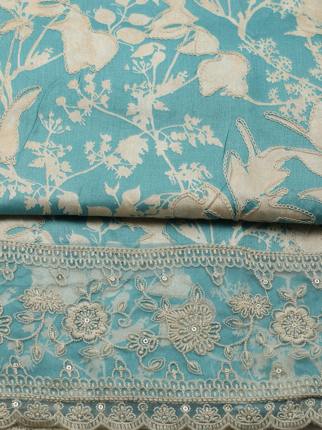 Embroidered Cotton Blend Unstitched Suit With Pant &amp; Dupatta