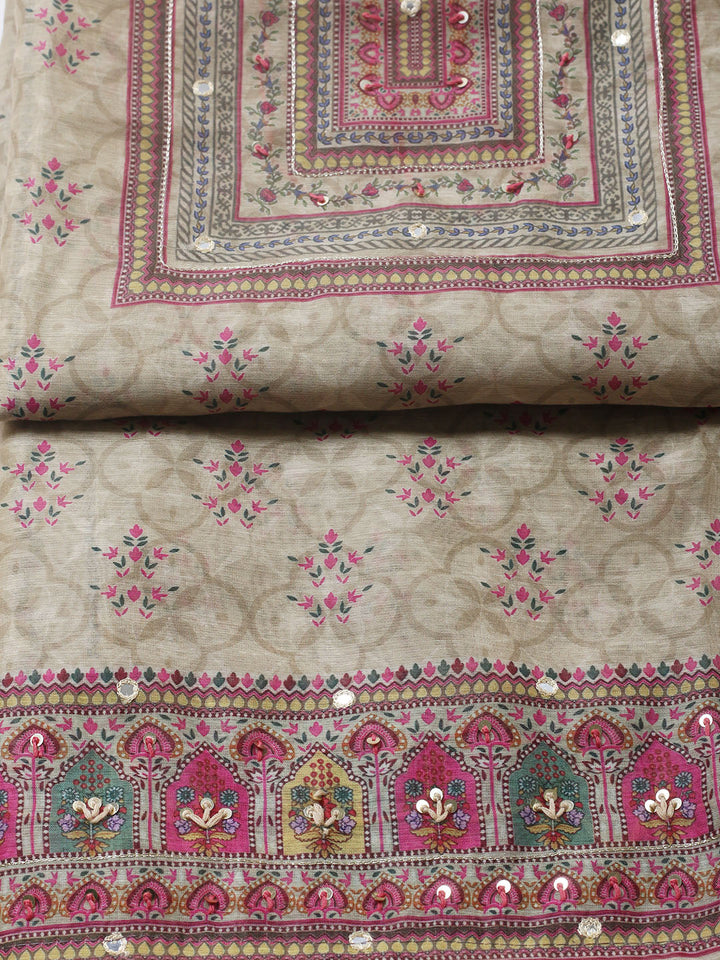 Embellished Chanderi Unstitched Suit With Pant &amp; Dupatta