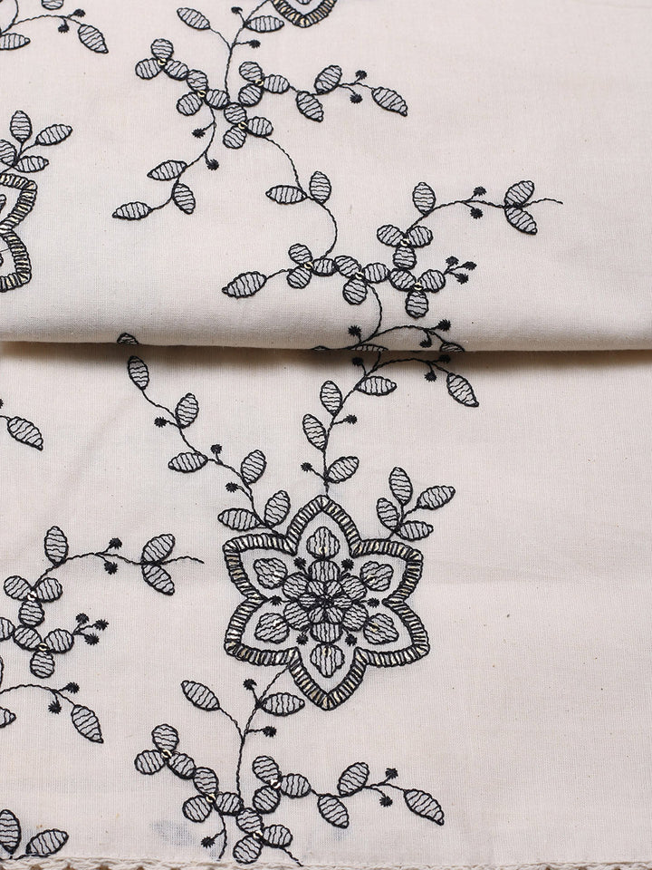 Embroidered Cotton Blend Unstitched Suit With Pant &amp; Dupatta