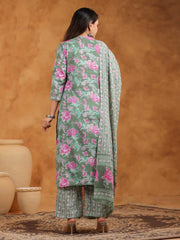 Printed Cotton Blend Kurta With Pants & Dupatta