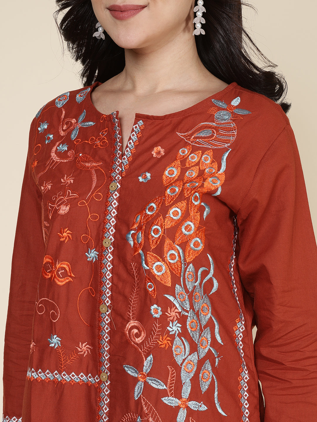 Printed Cotton Blend Kurta With Pants