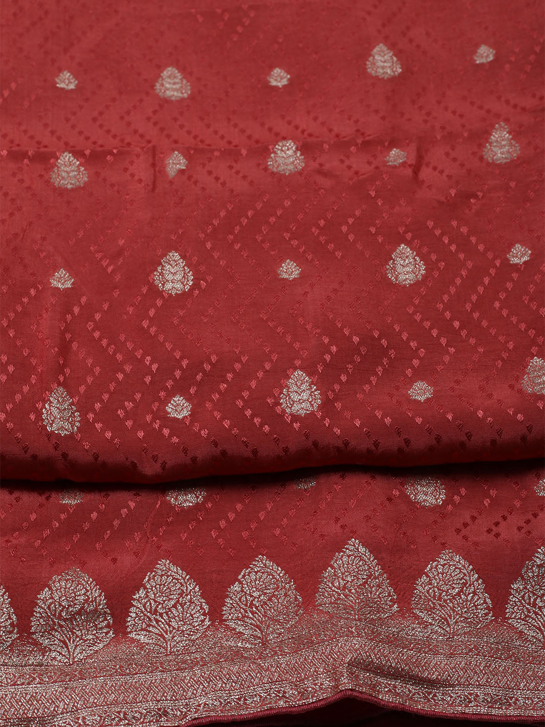 Woven Border Chanderi Unstitched Suit With Dupatta