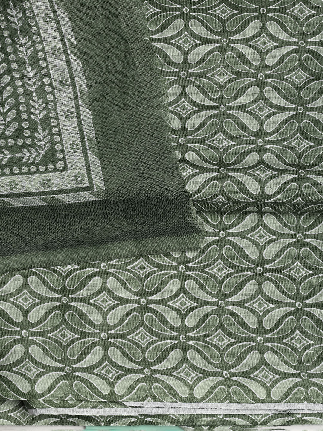Printed Cotton Blend Unstitched Suit With Dupatta