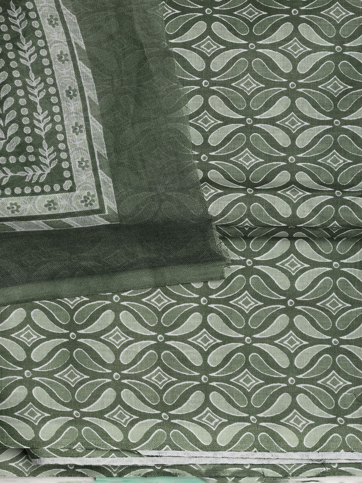 Printed Cotton Blend Unstitched Suit With Dupatta